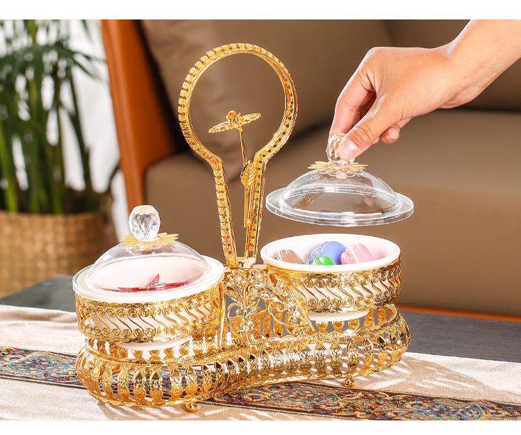 Golden Metal with Lid in Living Room Candy Box