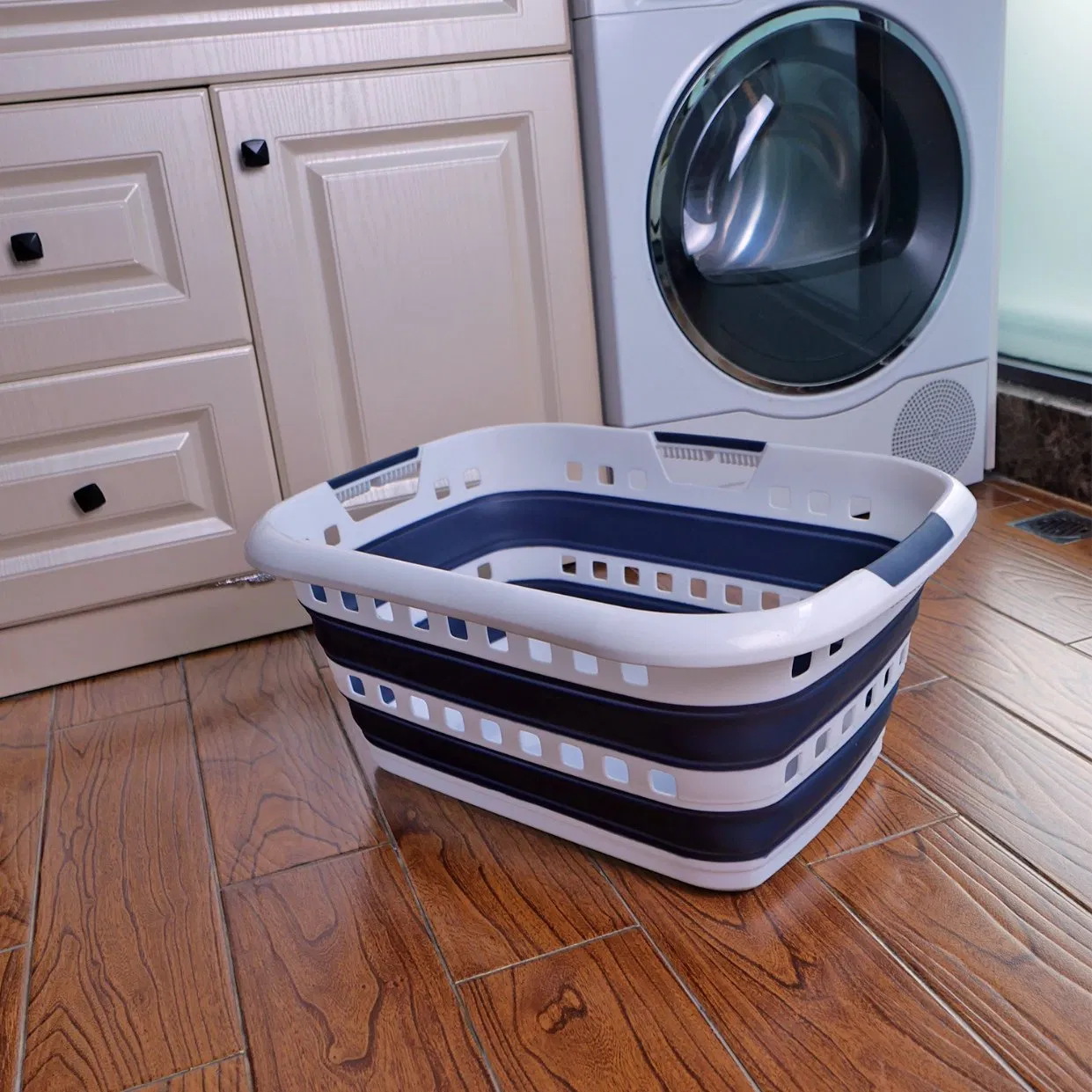 40L Gray Hot Selling Large Capacity Collapsible Plastic Storge Basket, Washing Tub