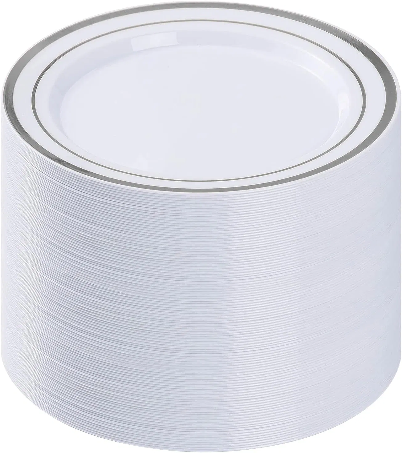 Premium Heavy Duty White & Silver Disposable Dinner Plates