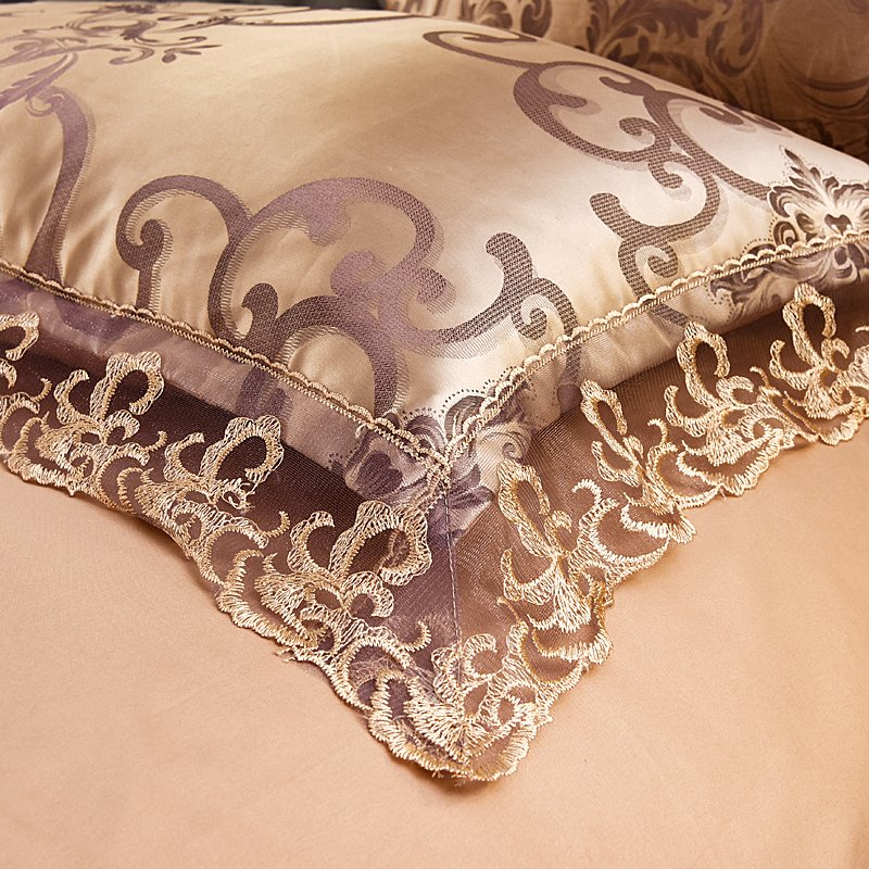 Jacquard Comforter Set Bed Cover Satin Silk Bedspread 4 PCS Bedding Sets