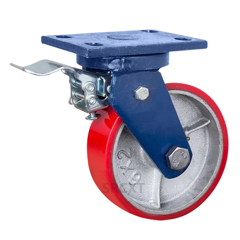 1 Ton High Load Heavy Duty Trolley Wheel Iron Core Red PU Castor Wheel