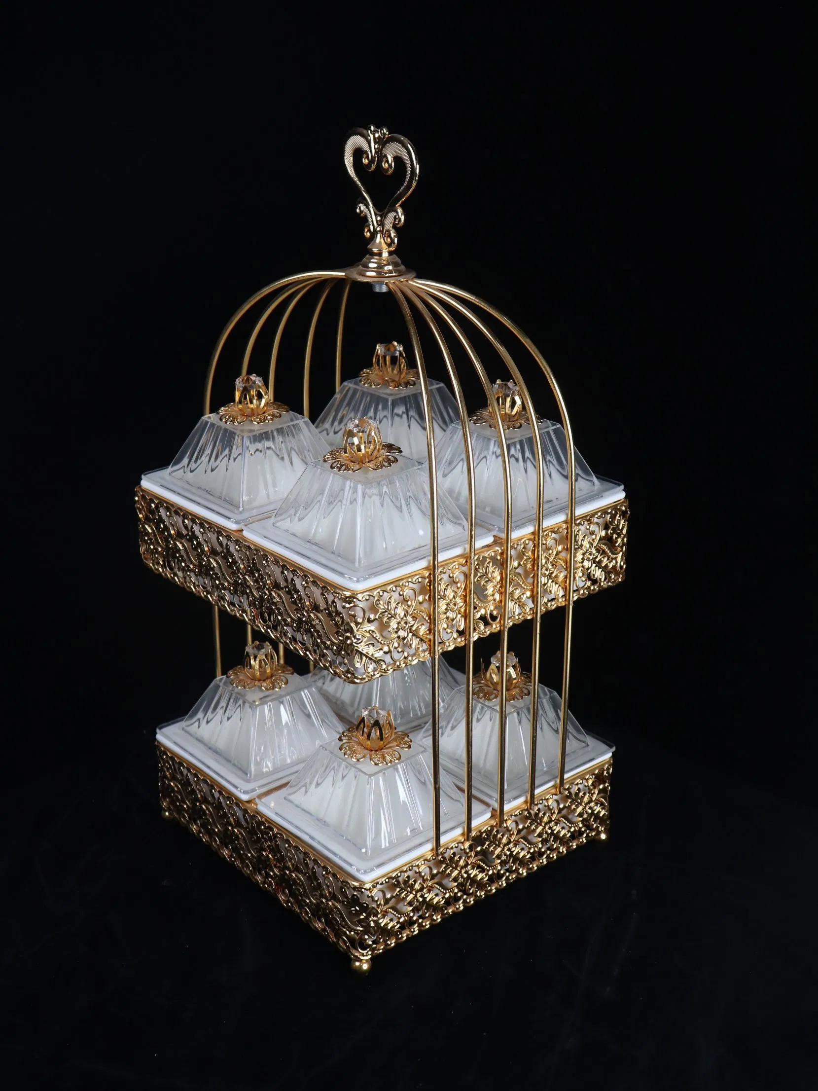 Customized Chaozhou Gold Plated Iron Crockery Tray with Plastic Bowl