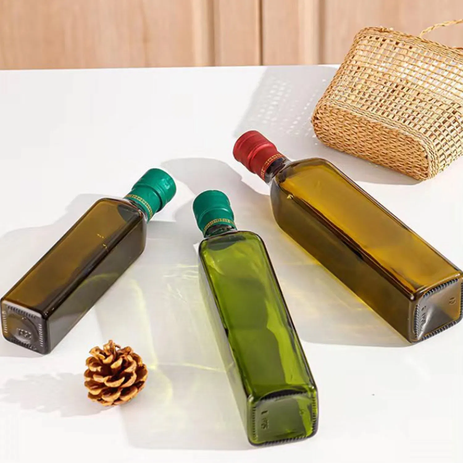 Brown Walnut Oil Tea Olive 250ml 500ml Square Green Glass Sesame Bottle