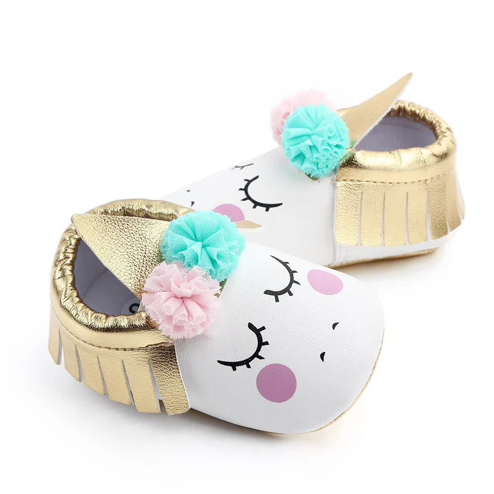 Baby Crib Shoes Anti-Slip Sole Soft Pre-Walker Cute Unicorn First Walker for Toddlers Slip-on Girls Shoes Esg13773