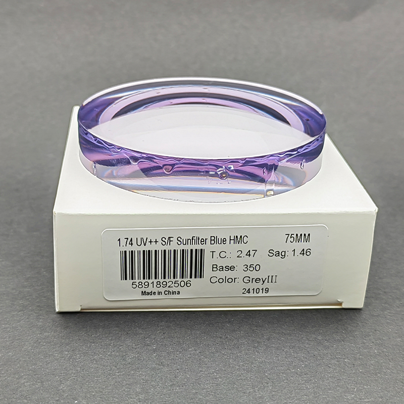 1.74 UV++ Semi-Finished Sunfilter Photogray Hmc Color Grey3 Base350 Optical Eyeglasses Lens