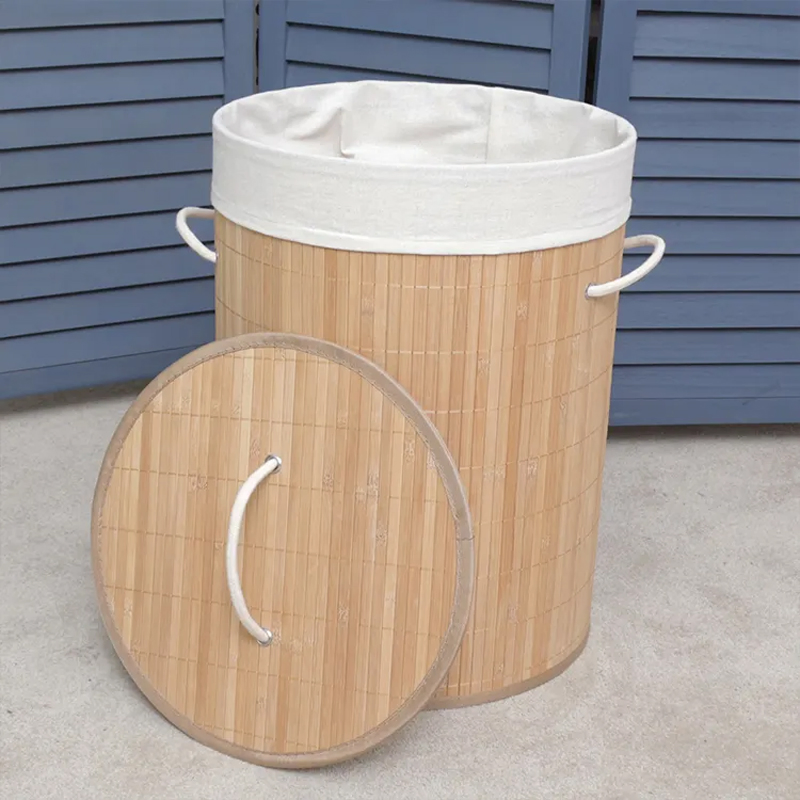 Round Folding Bamboo Laundry Hamper Large Space Foldable Bamboo Laundry Basket