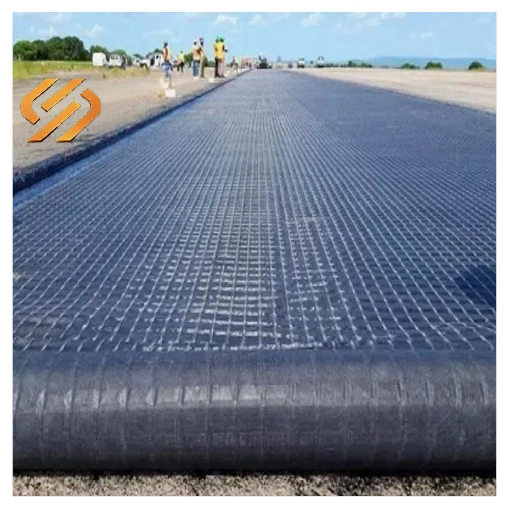 Asphalt Road Reinforcement Glass Fiber / Fiberglass Composite Geogrid
