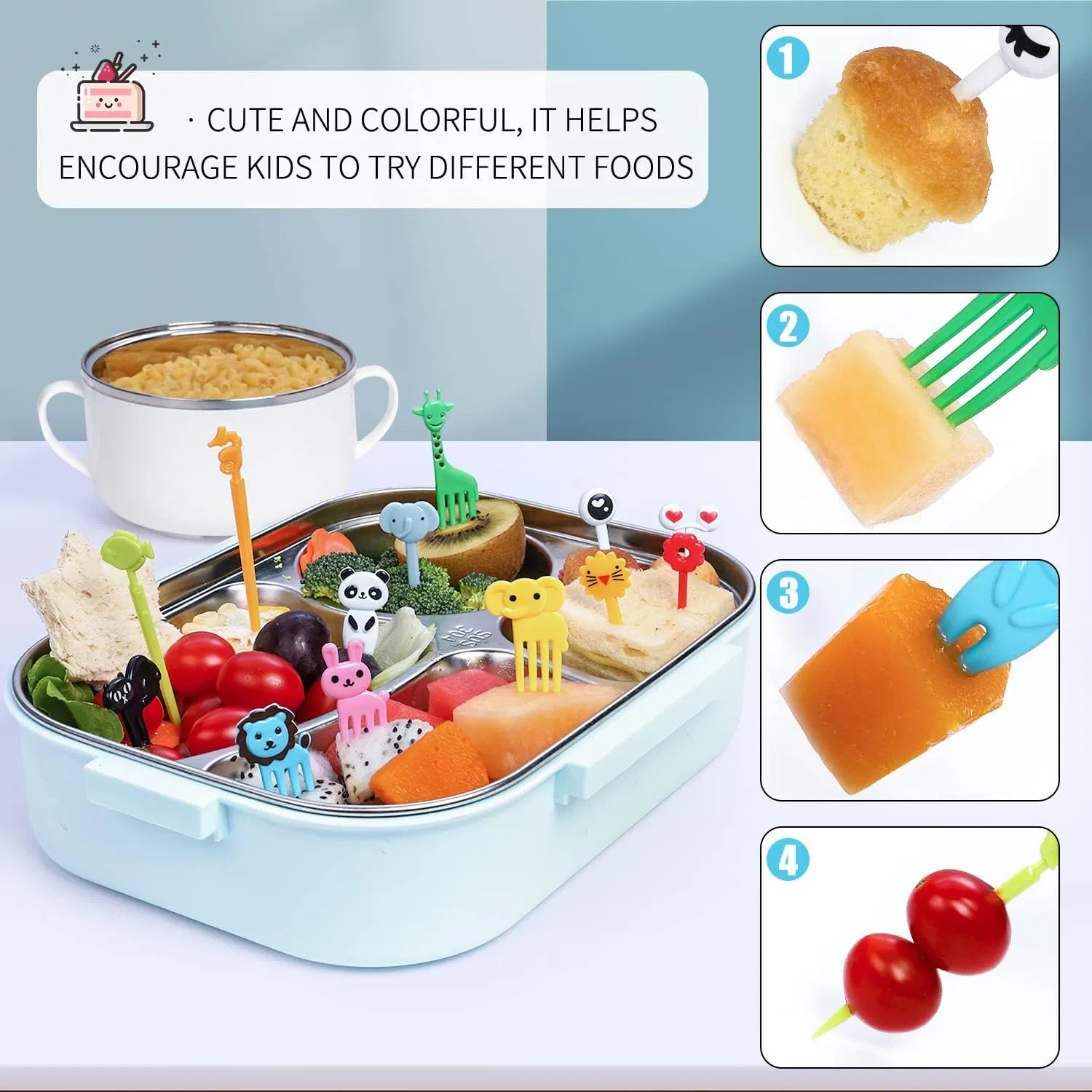 Aohea Cute Kawaii Cartoon Fruit Fork Plastic Tableware Animal Images for Kids