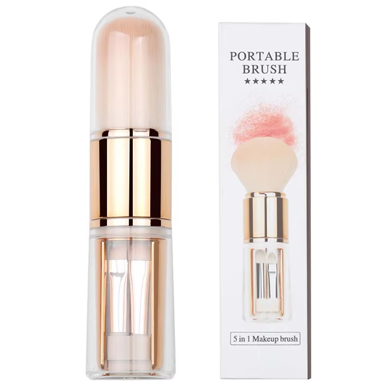 2025 High Quality Portable 5-in-1 Makeup Brush Mini Powder Brush Eyeshadow Brush Flat Style Travel Beauty Tools Custom Logo