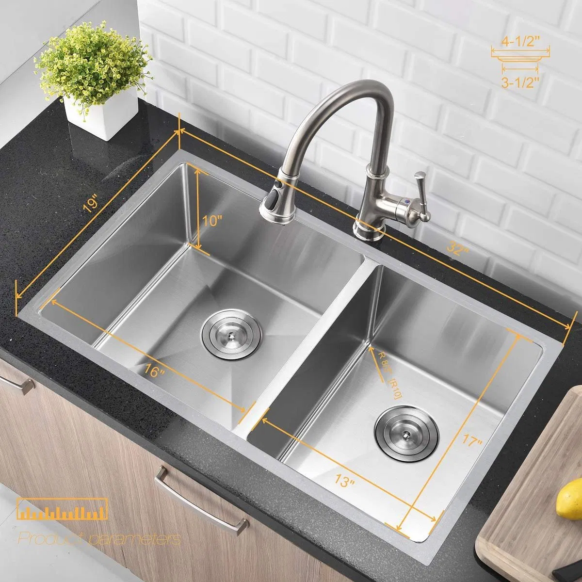 Aquacubic Undermount 304 Stainless Steel Handmade Double Bowl Kitchen Sink Upc Certified