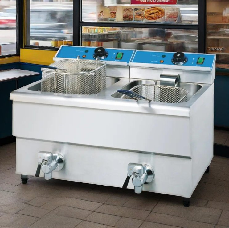 Commercial Chicken Chips Two Tank-19L Stainless Steel Table Top Electric Deep Fryer for Fast Food Shop