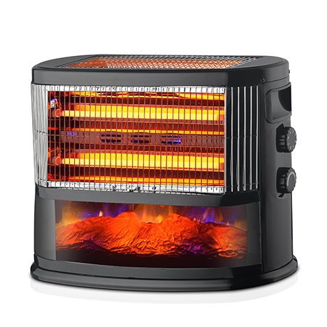 Fireplace Room Quartz Heater with Realistic 3D Flame, Knob Control