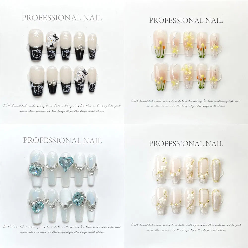 Luxury Artificial Nail Reusable Handmade Custom Thick Acrylic Fake Press on False Nails with Jelly Glue