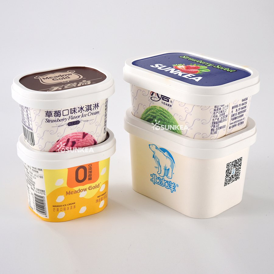 Rectangular/Square Printed Frozen Paper Ice Cream Containers with Lids and Spoons for Freezer