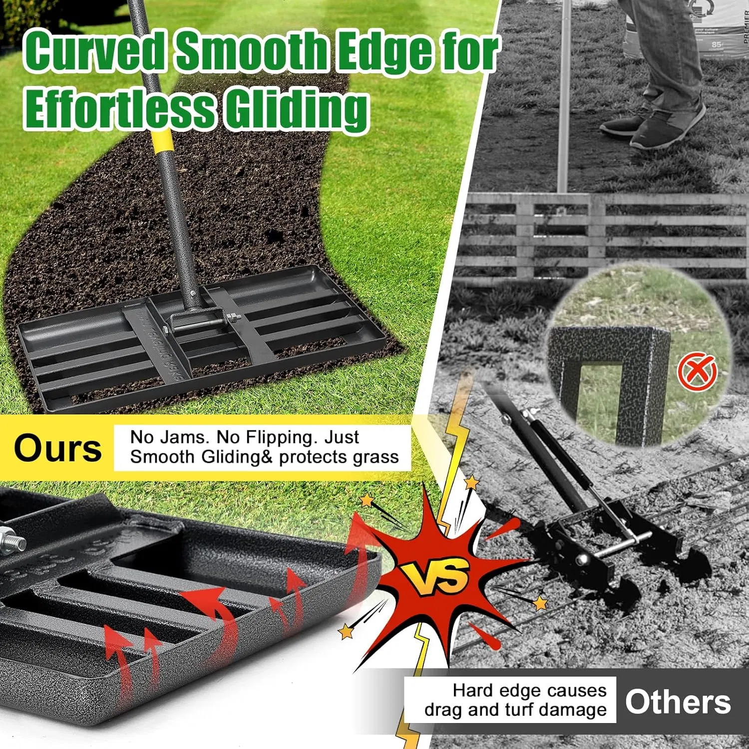 Voda Heavy Duty 17"X10" Steel Lawn Leveling Rake