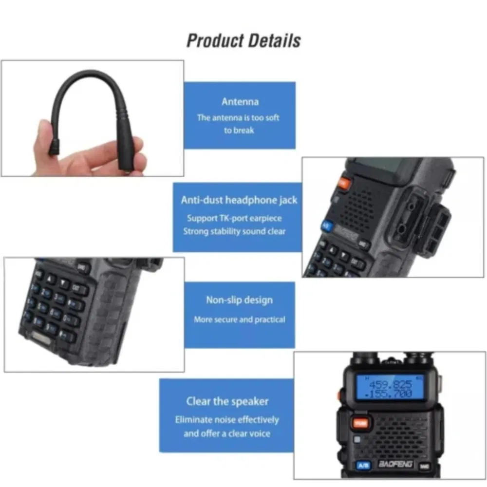Non-Explosive 2024 Upgraded Baofeng UV-5r Dual Band VHF/UHF Walkie Talkie with 5W Power - Long Range 3-5km Communication Device