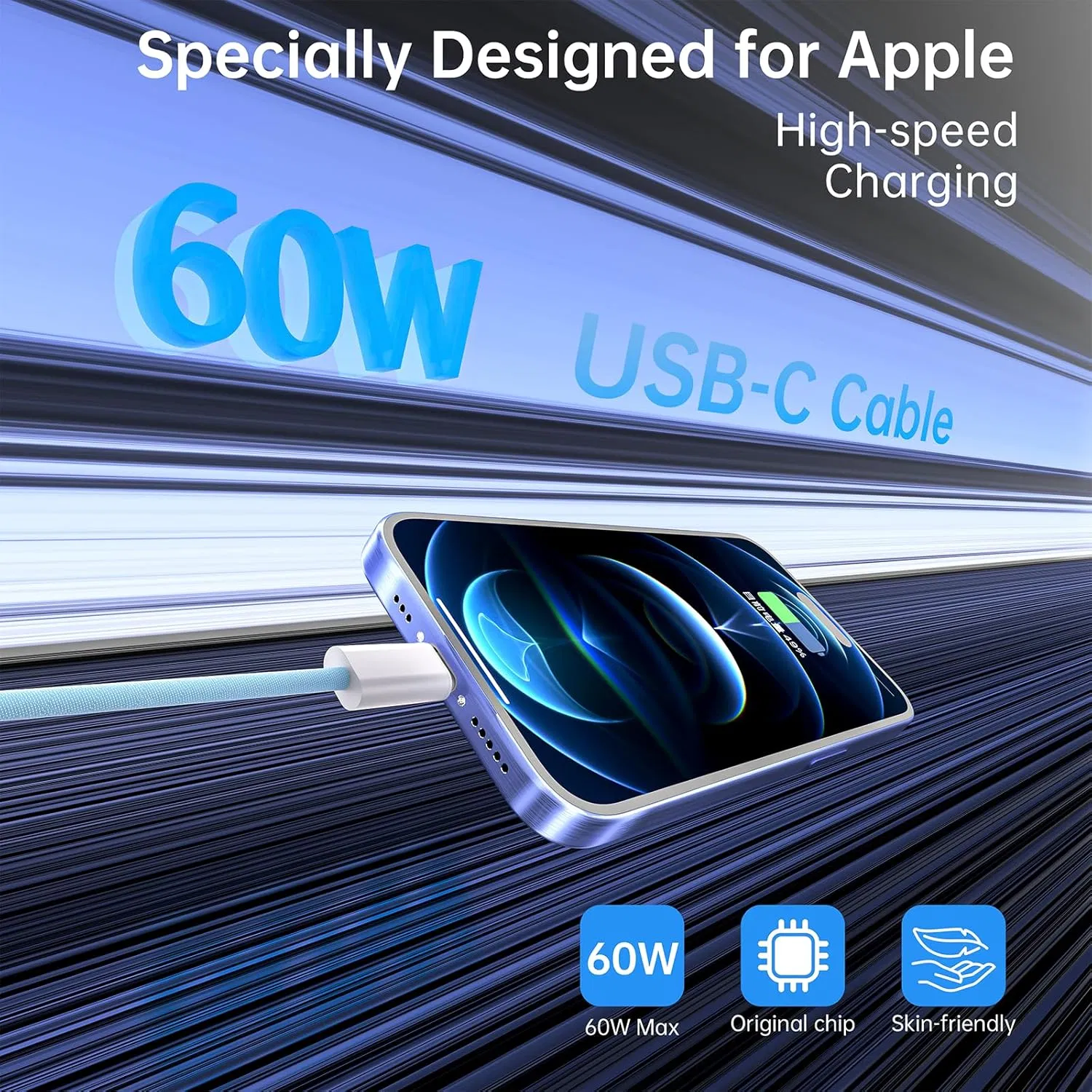 USB-C кабель для авто 60W, 6FT, быстрая зарядка