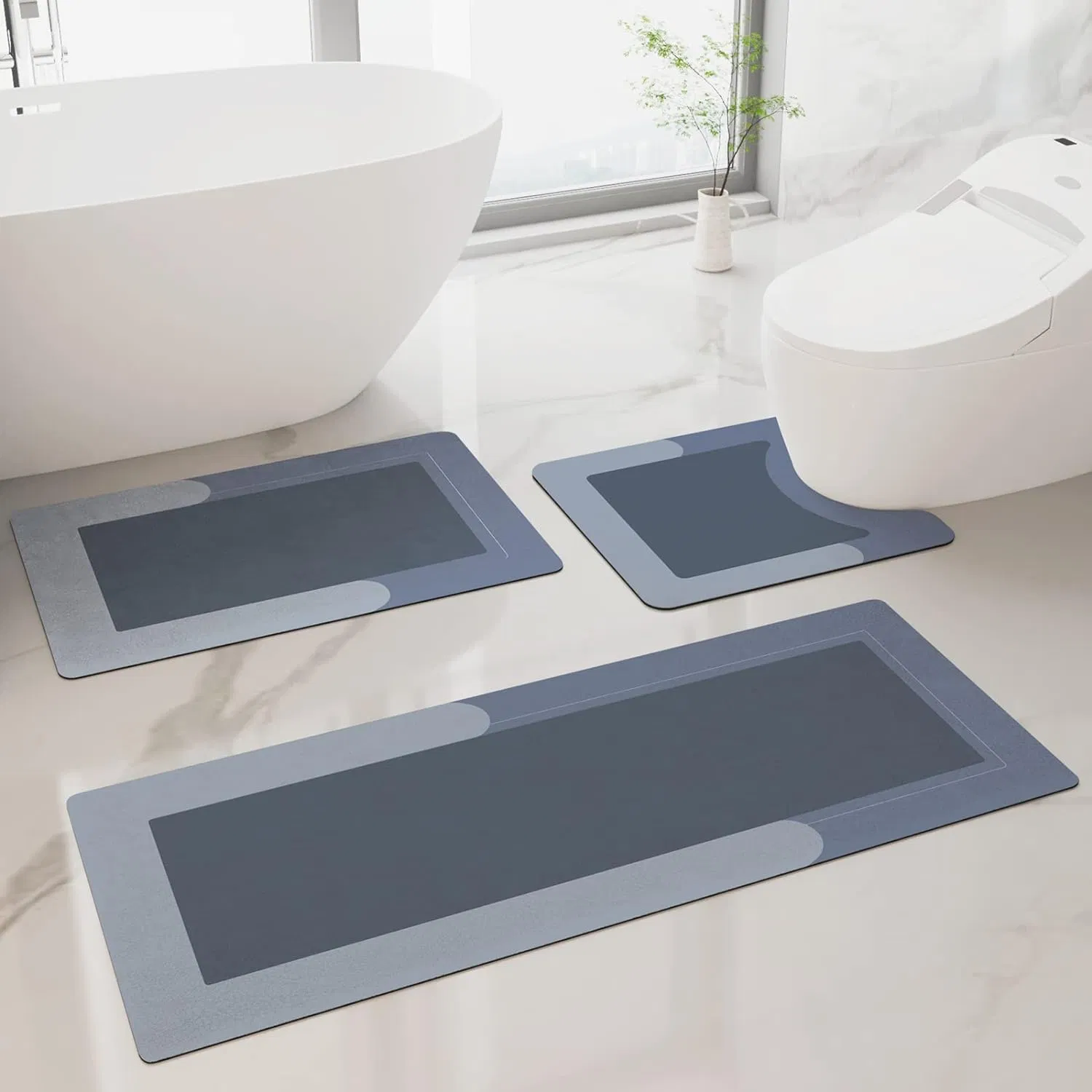 U-Shaped Contour Toilet Mat 3 Pieces Diatom Mud Bath Rug Bathroom Shower Non Slip Carpet Pad