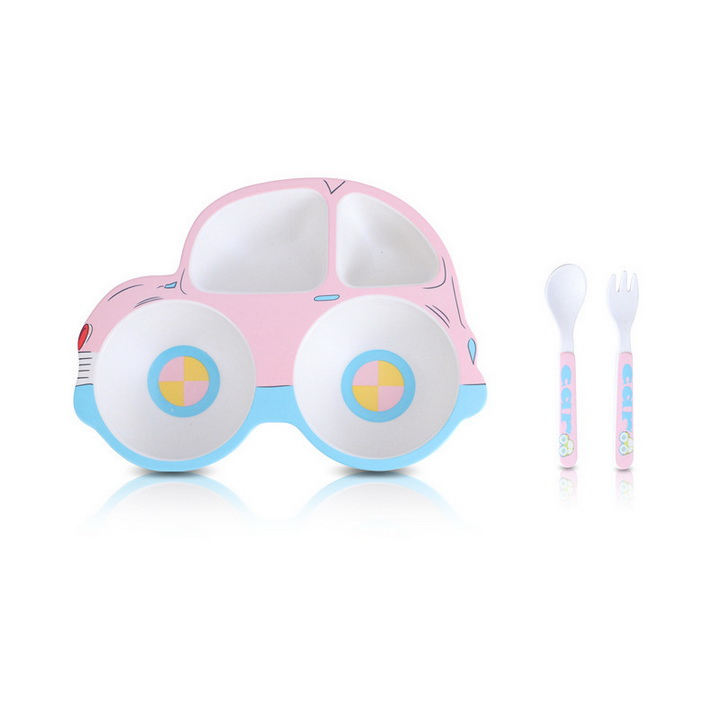 Car Shaped Bamboo Fiber Children 5 Pieces of Bowl Plate Tableware Set