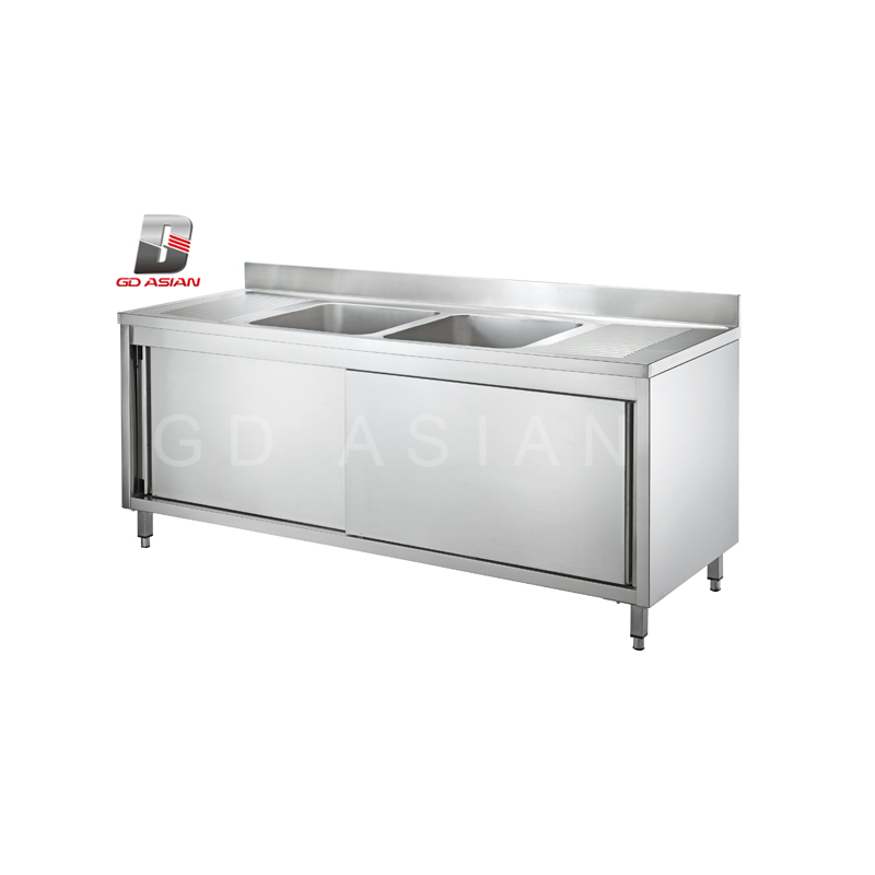 2 Basine Middle Stainless Steel Sink with Cabinet