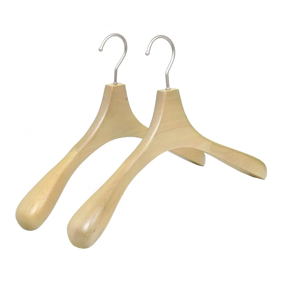 Luxurious Top Natural Wooden Clothes Hangers with Wide Shoulder and Customized Logo for Clothing Store/Garment Display/Hotel/Dorm/Home Use Suit/Coat/Dresses