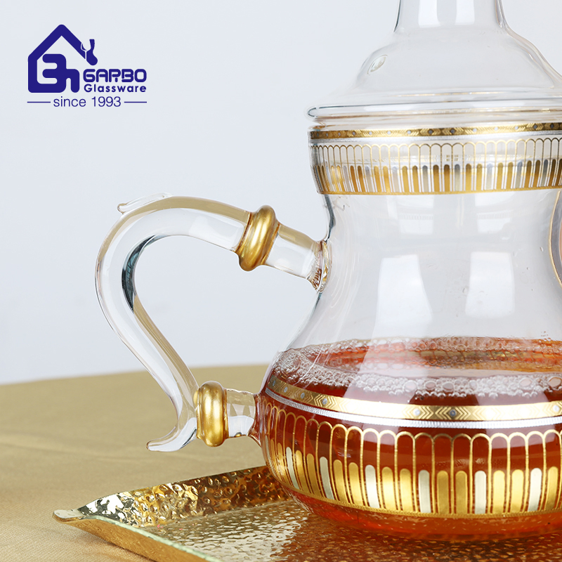 Real Gold Decal Glass Tea Pot Arab Design Special Teapot Glassware Drinking Set