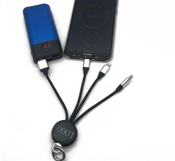 Customized LED Logo 3 in 1 Multiple USB Charging Portable Cable Cord
