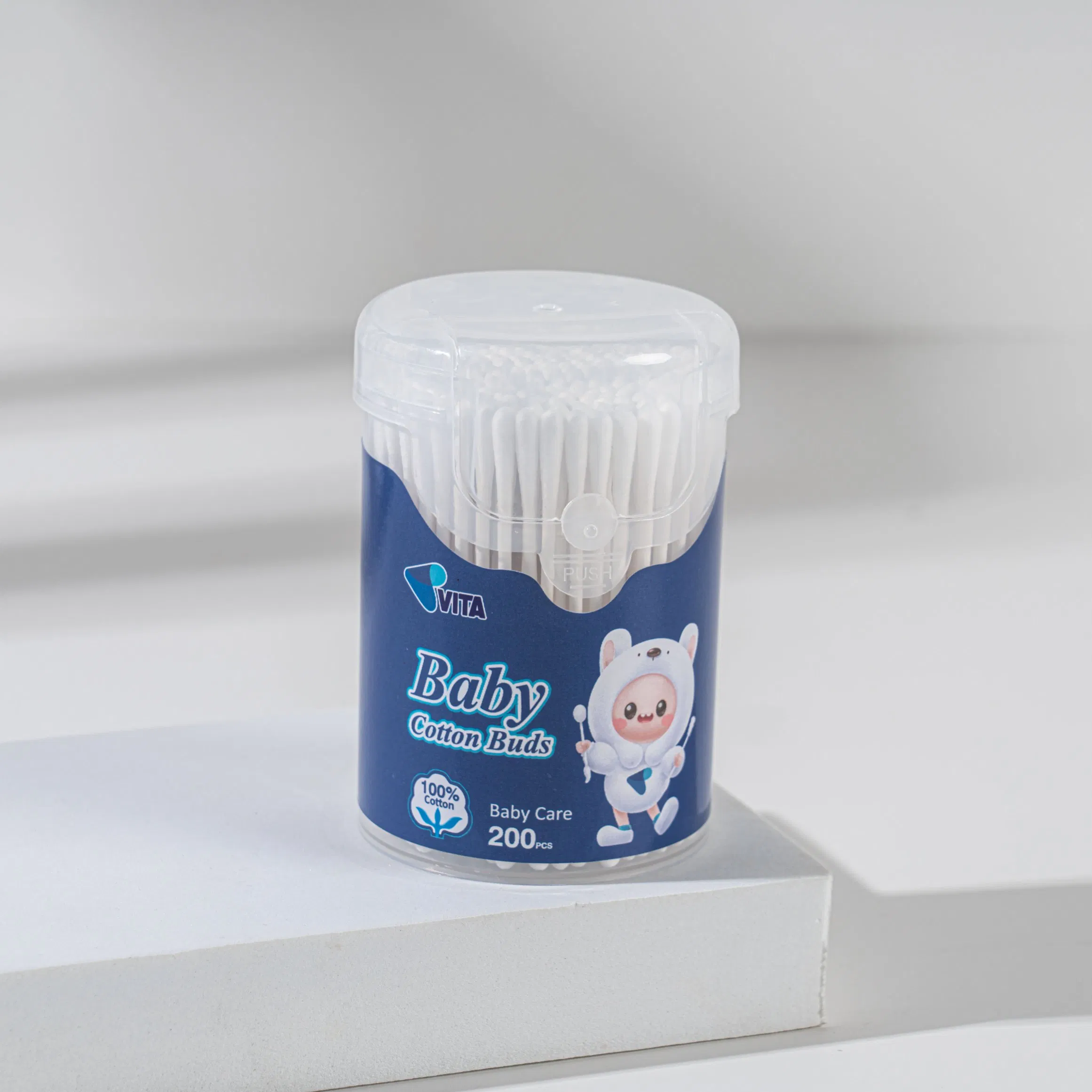 200 PCS Pop-up PP Box Friendly Soft Cotton Swabs for Baby Use