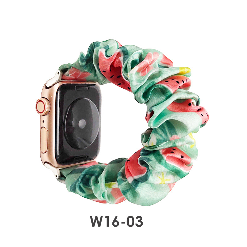 OEM Custom Girls Scrunchie Wrist Band Elastic Bracelet Fabric Watch Strap for Apple