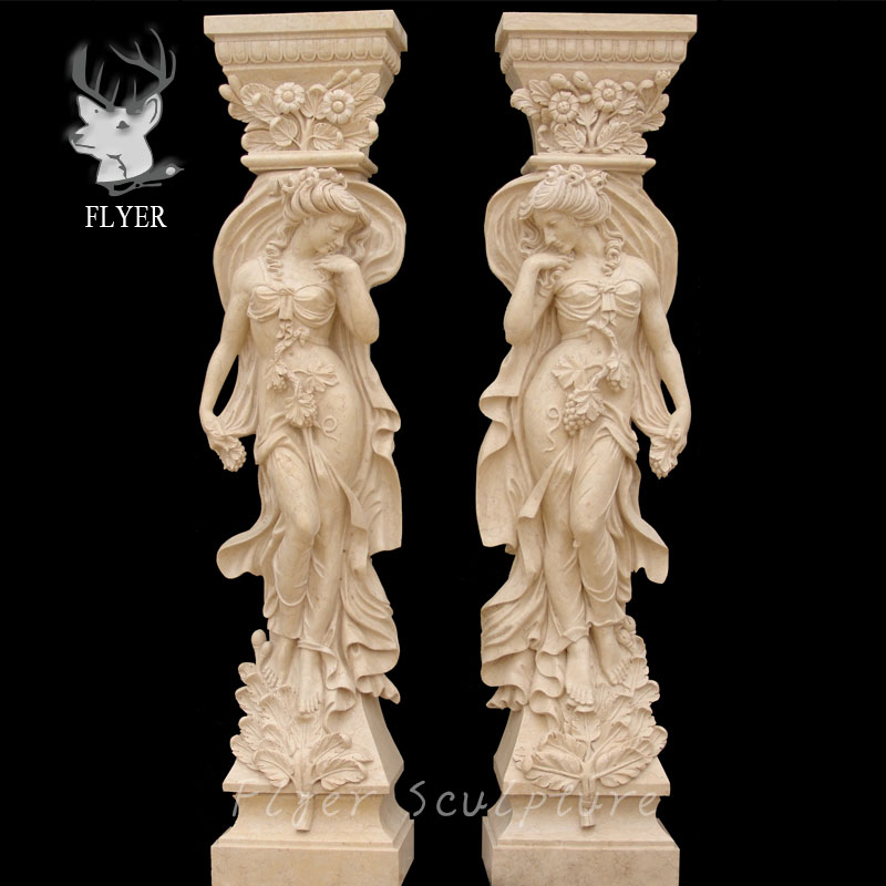 High Quality Natural Stone Lady Pillars Natural Marble Roman Column with Lady Statue