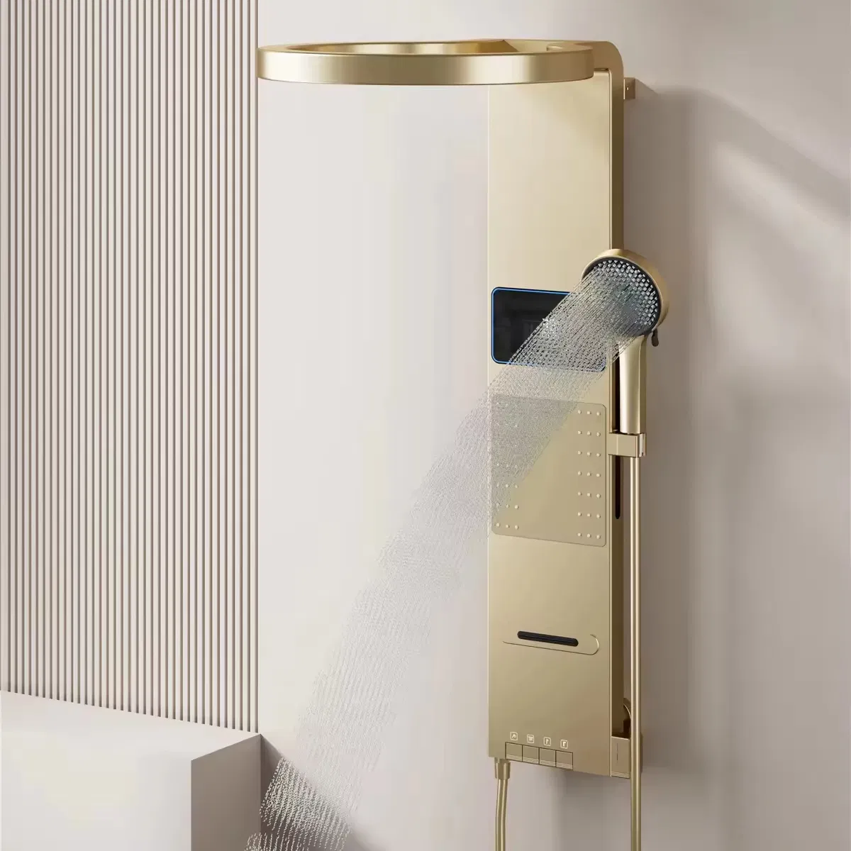 Luxury Brushed Gold Shower Tower Panel - Intelligent Waterfall SPA Jet Wall System