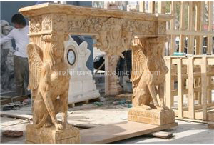 Sculptured Handcarved Design Marble Antique Carved Fireplace Surround