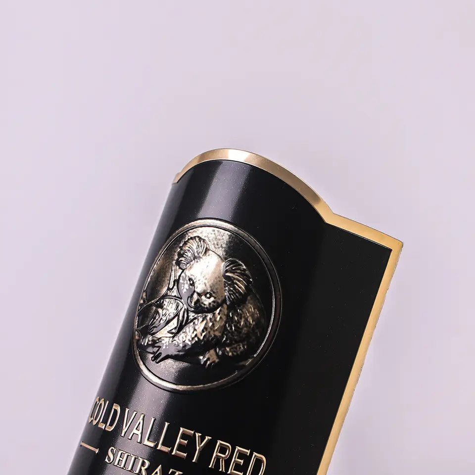 Custom Aluminum Bottle Metal Sticker Adhesive Engraved Metal Labels Gold Foil Embossed Sticker Champagne Wine Label