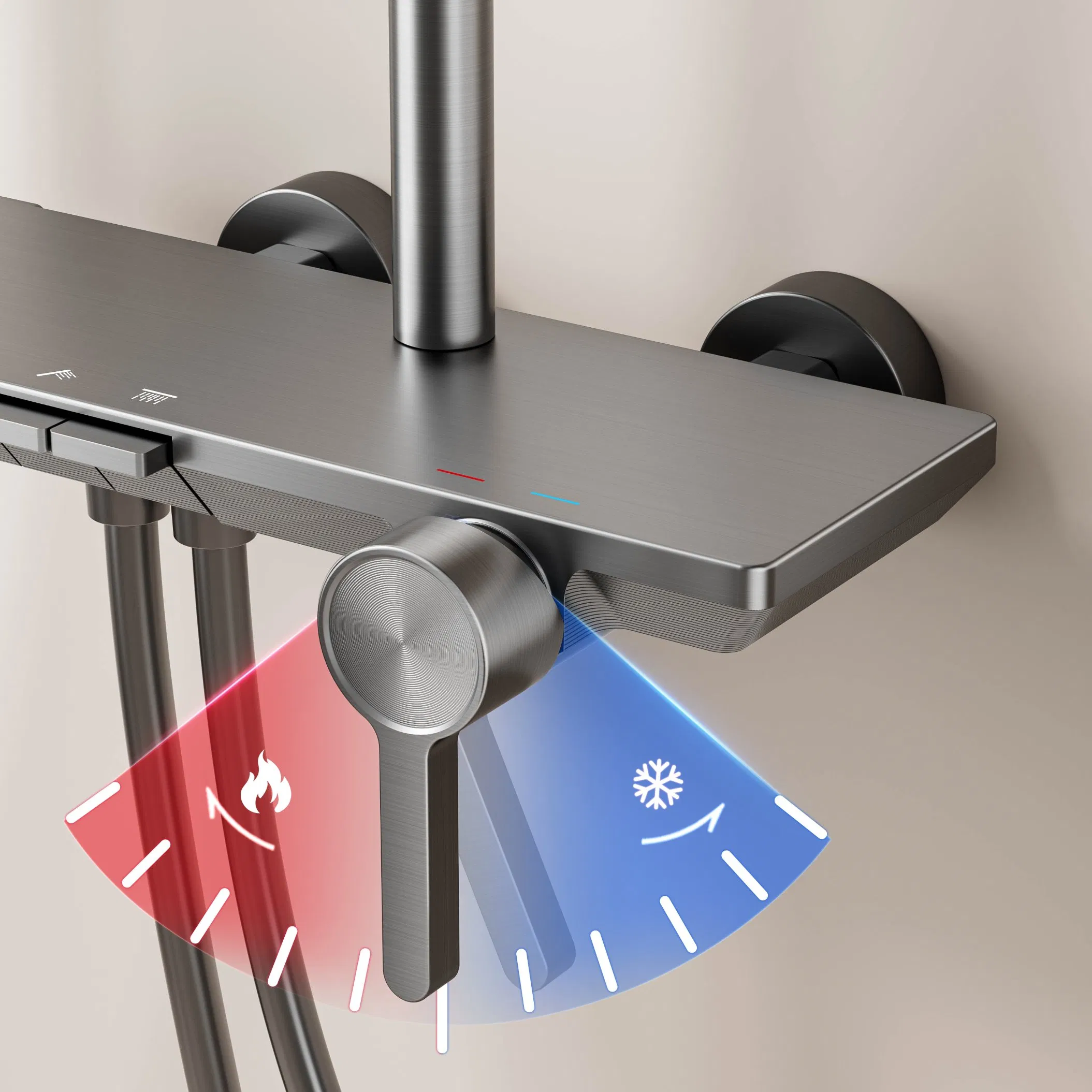 Bathroom Faucet Hot Cold Tap Round Bath Gunmetal Gray Shower Set