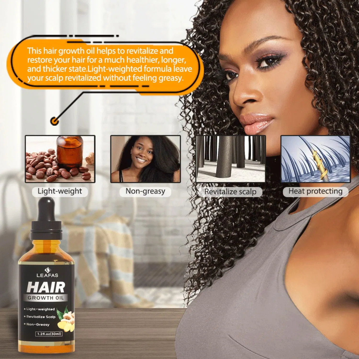 Custom Logo Natural Hair Growth Oil for Stronger Thicker Longer Hair
