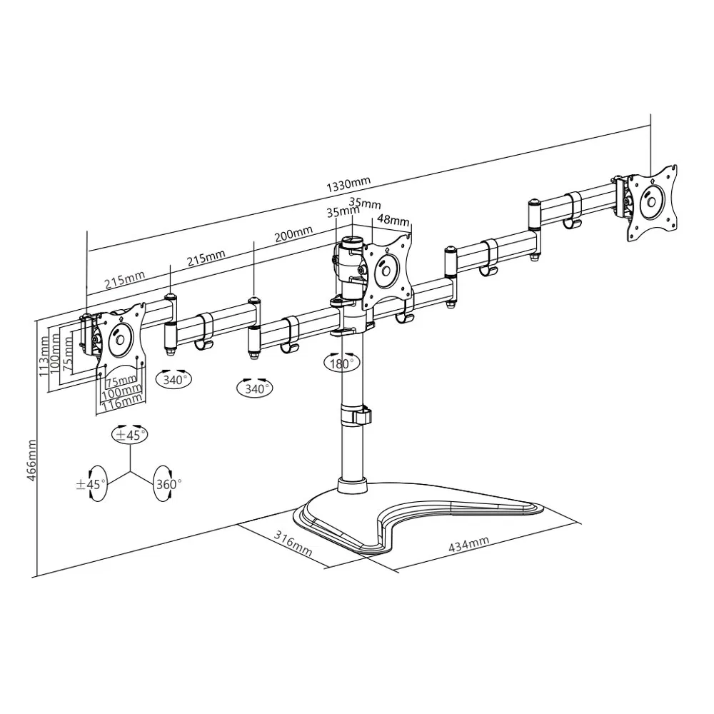 Крепление для трех мониторов Brateck LDT07-T036