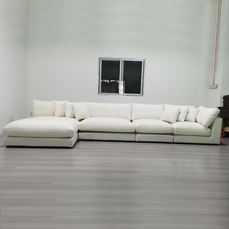 Диван модульный белый льняной U-образный для гостиной