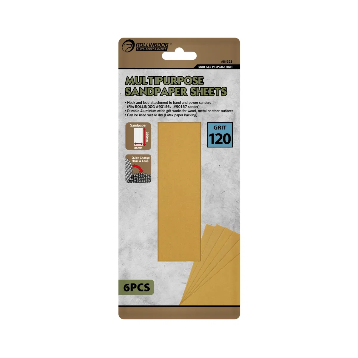 Rolingdog-Elite 81223 Multipurpose Sandpaper Sheets (6PCS) 120 Grit
