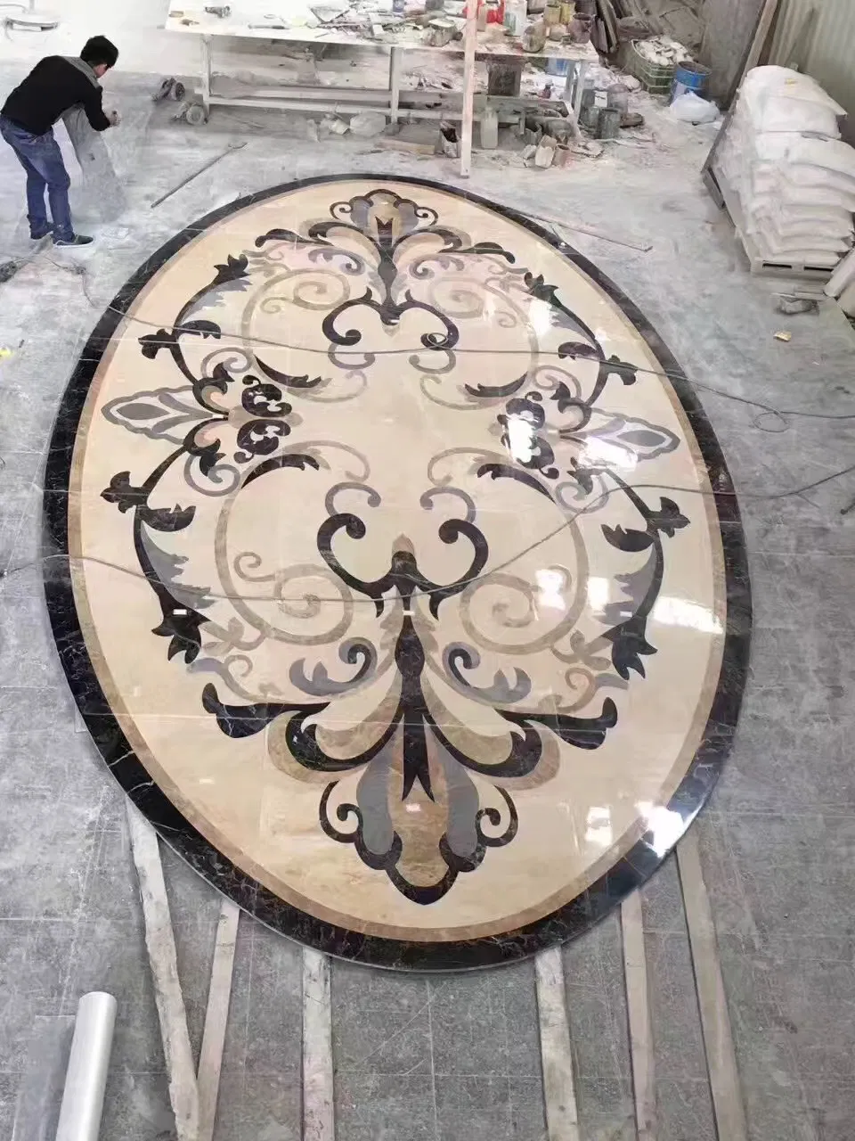 Customized Size Polished Marble Stone Floor Tile Water-Jet Medallion Design for Wall/Floor