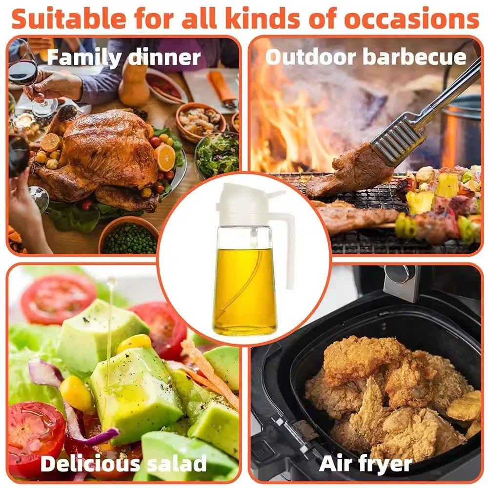 2024 New Design 470ml Mist 2 in 1 Olive Oil Dispenser Bottle Premium Glass Oil Spray Bottle Oil Sprayer for Cooking