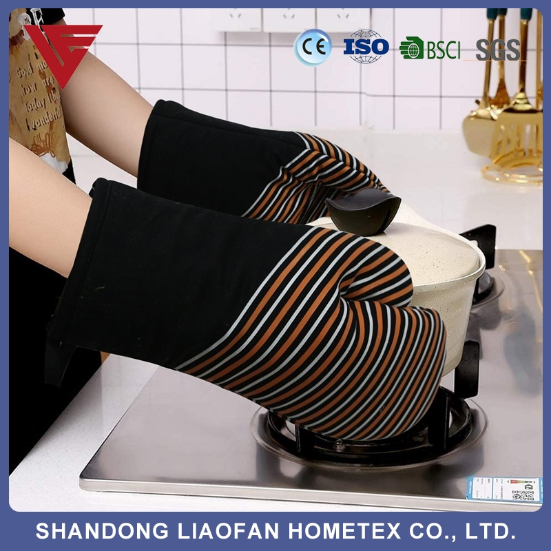 Heat Resistant Non-Slip Cotton Kitchen Black Striped Customized Logo Microwave BBQ Cooking Oven Mitt