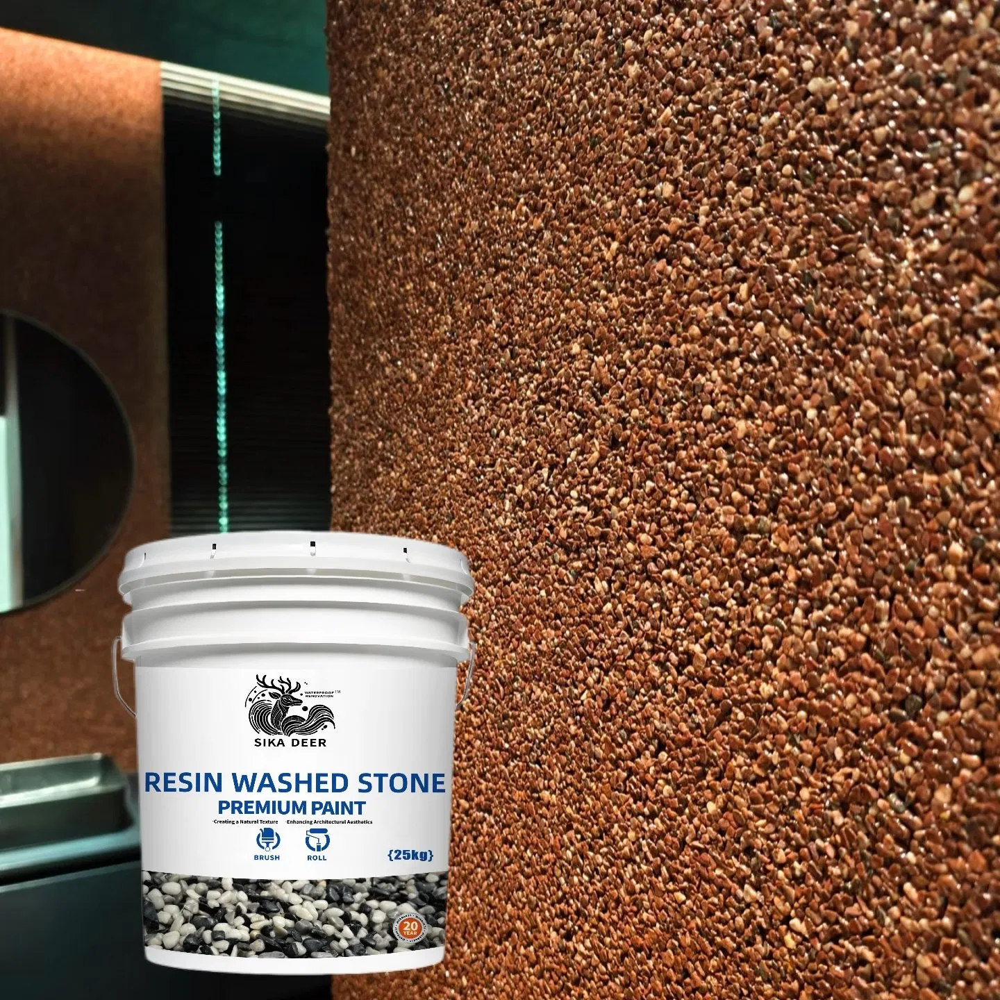 Exterior Floors and Walls Designed with Natural Textured Resin Washed Stone Coating