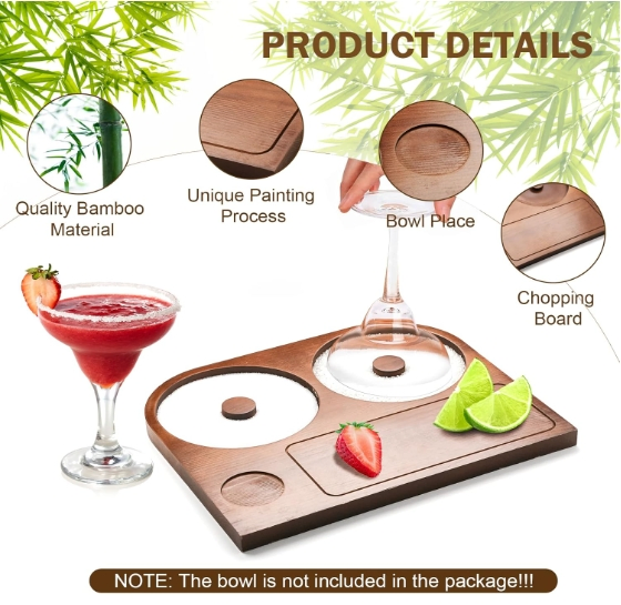 Bamboo Chopping Board & Bowl Place Handbanary Margarita Salt Sugar Rimmer Set for Cocktails