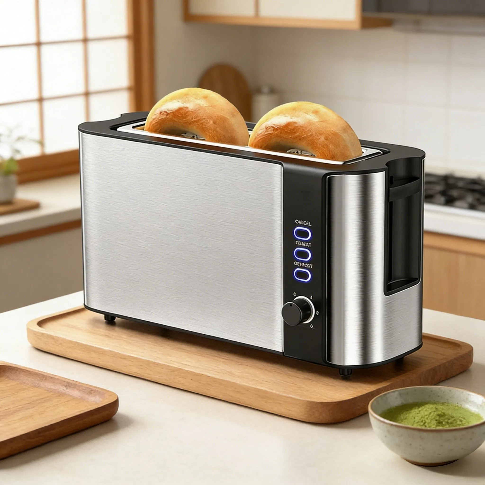 2-Slice Stainless Steel Bread Toaster Maker Breadmaker Machine with Digital Display