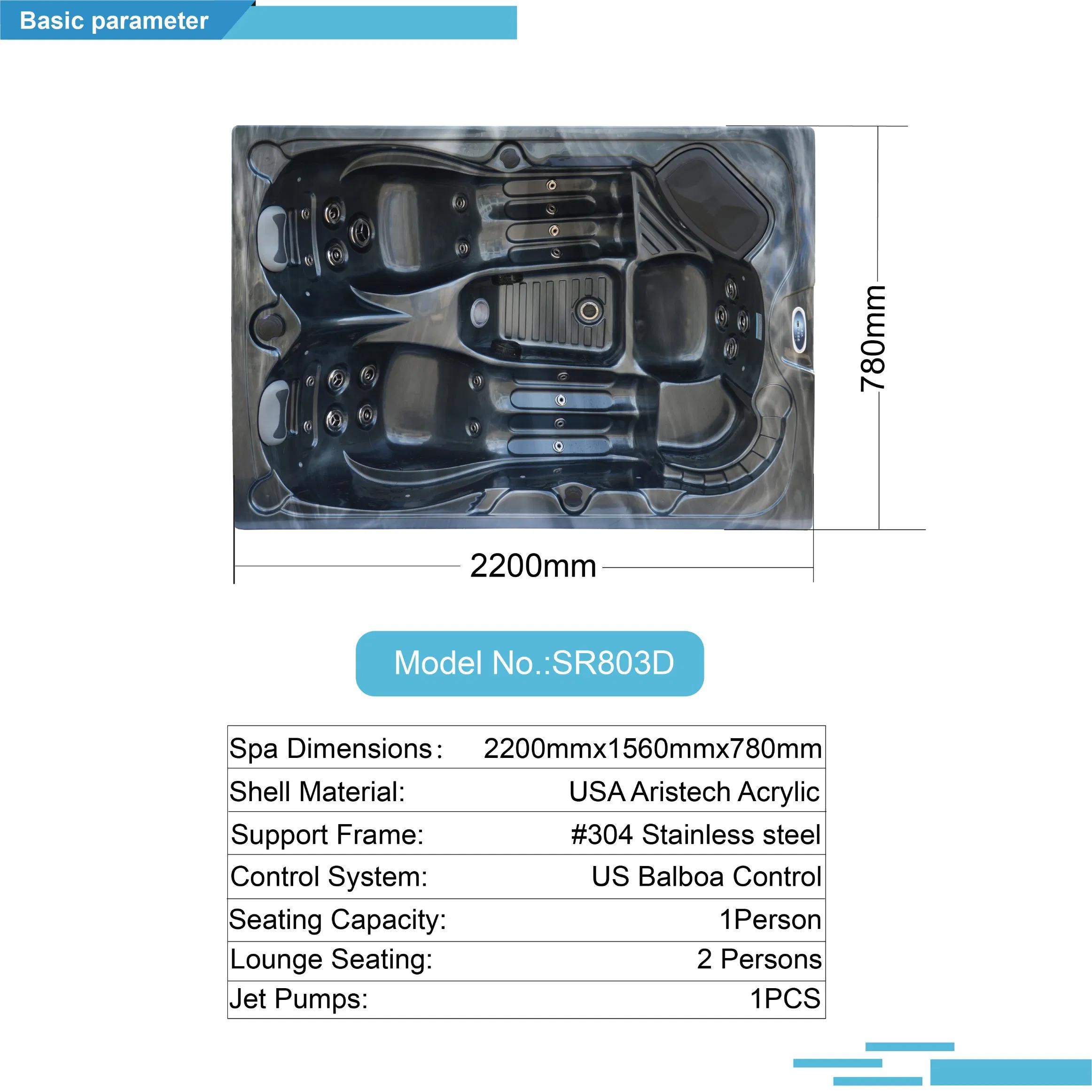 Угловая акриловая гидромассажная ванна Balboa SPA на 3 персоны