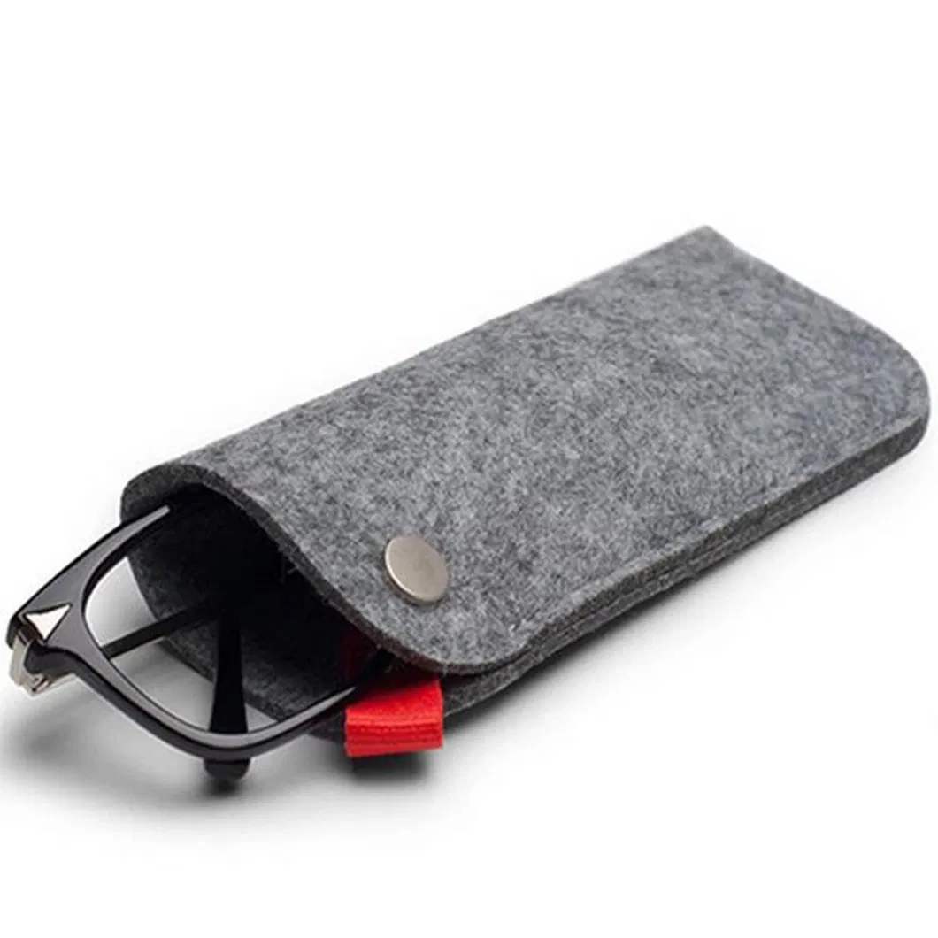 Customized Sunglasses Case Portable Soft Felt Eyeglass Pouch Bag with Buckle Closure Custom Logo