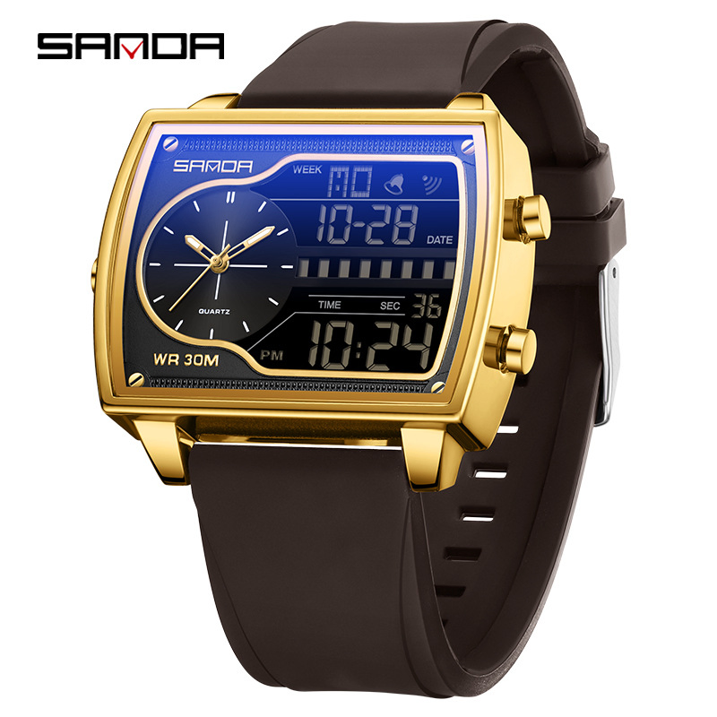 Sanda High-End Men's Commuter Watch Square Waterproof Luminous Multifunctional Electronic Watch