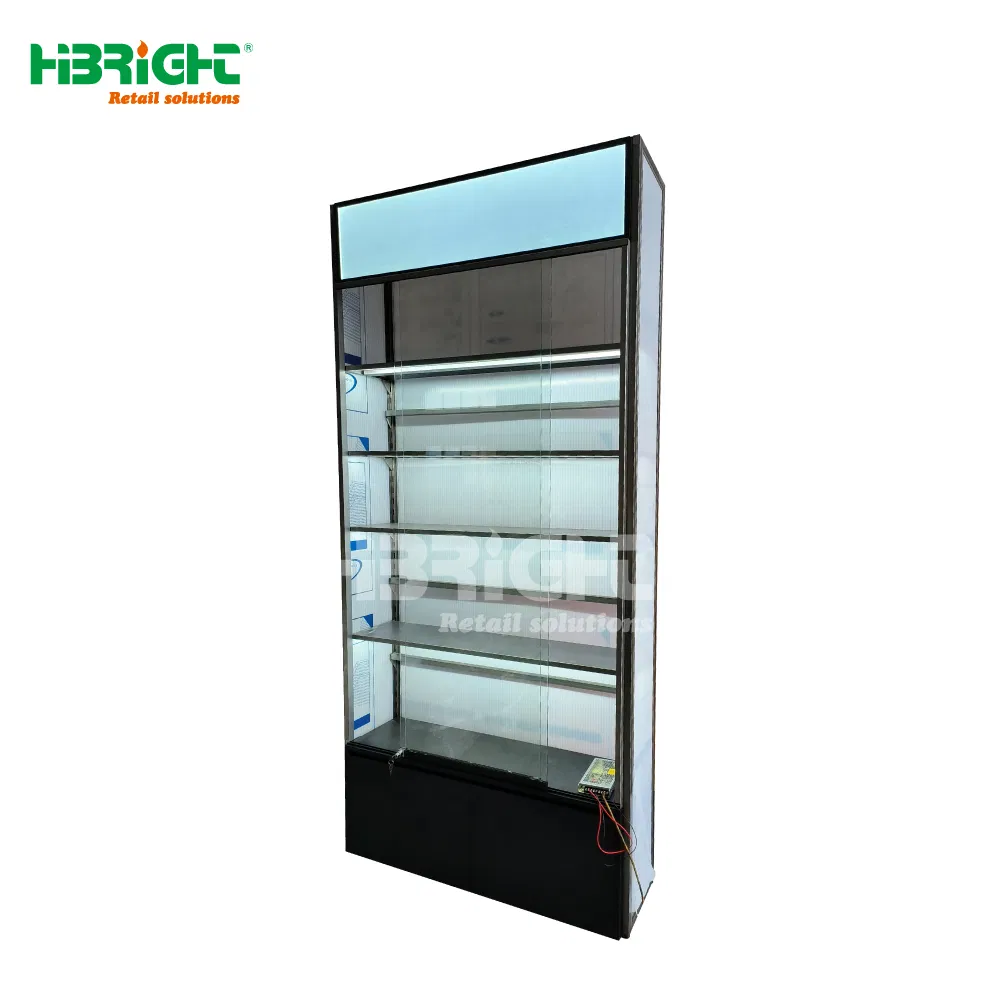 Tempered Glass Cosmetic Display Cabinet Supermarket Store Wood Cosmetic Display Rack
