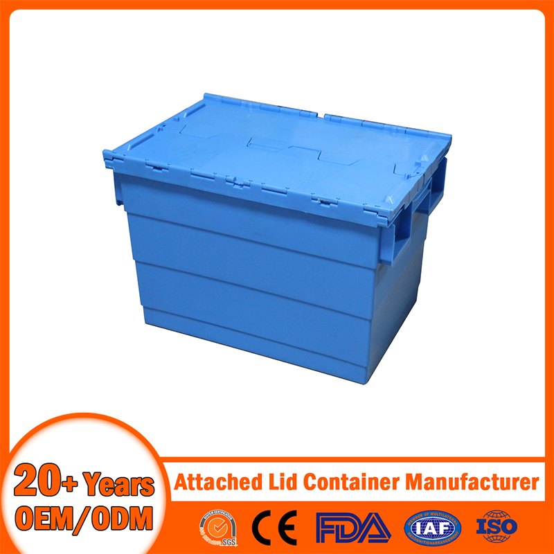 China Plastic Attached Lid Container Manufacturer Stackable/Nestable/Lobster/Bale Arm/EU/Euo Moving Mesh Turnover Logistic/Bread/Egg/Beer Tote Plastic Container