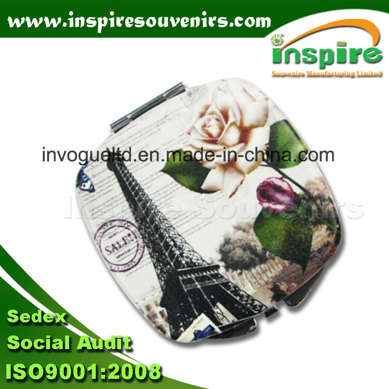 Fantastic PU Folded Portable Makeup Silver Mirror